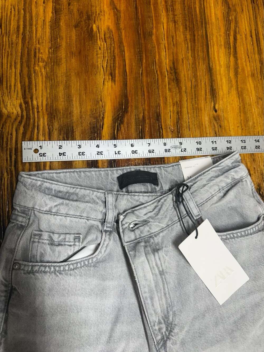 Zara Straight Fit Jeans Size 2 Grey Denim Raw Hem - Picture 5 of 11